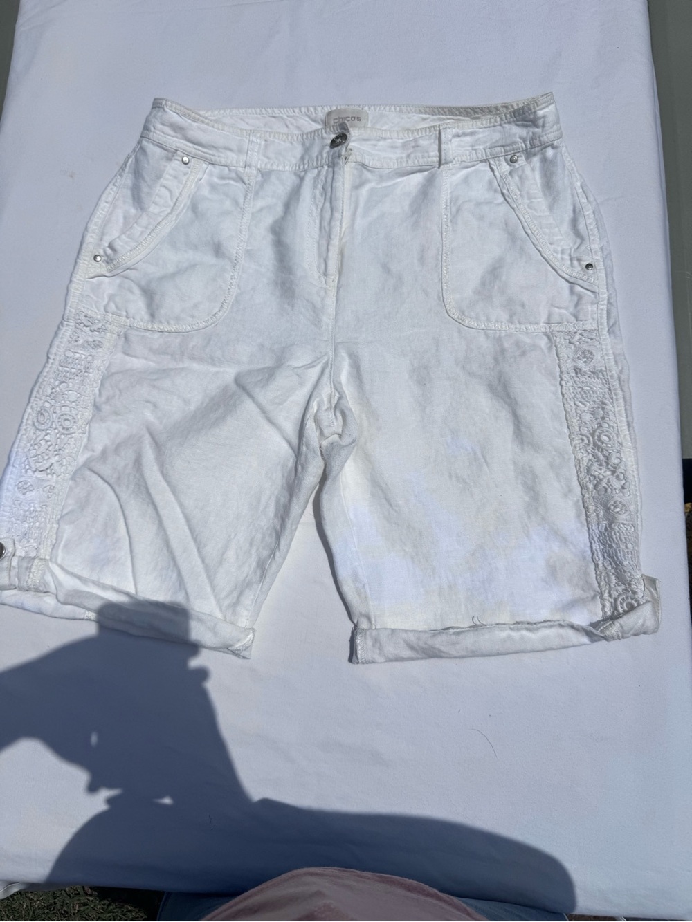 Chico's White Lace-Panel Bermuda Shorts